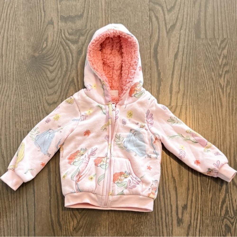 Pink Disney Princess Zip-Up Hoodie with Sherpa Lining Size 2T